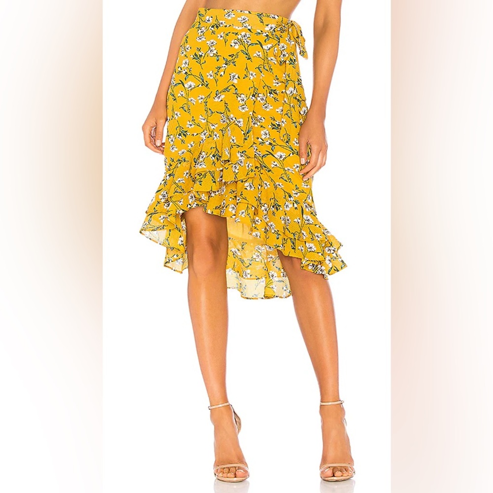 Tularosa The Veronica Wrap Skirt in Dolly Floral Yellow, size Large
